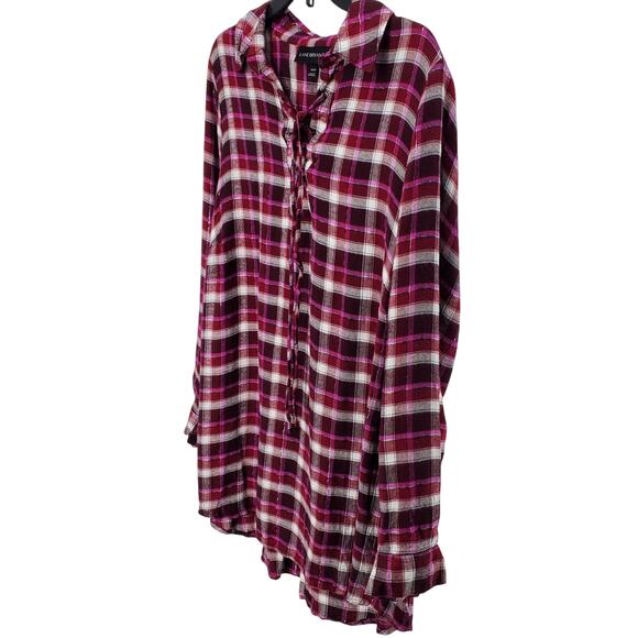 Lane Bryant 14/16 Purple Pink Rayon Flannel Plaid Lace Up Collar Top Pre-Owned - Picture 4 of 7